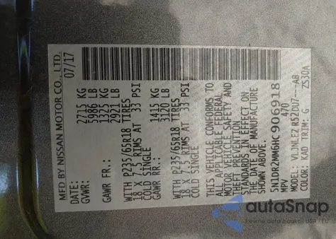 2017 Nissan Pathfinder Sv z USA, uszkodzony, nr VIN 5N1DR2MM6HC906918